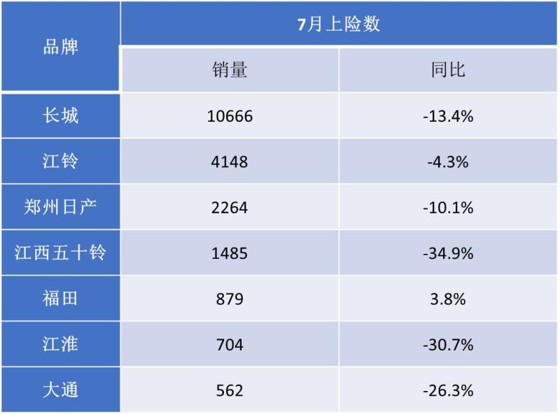 全尺寸火星皮卡7月同比销量逆势大增，领跑国内皮卡市场